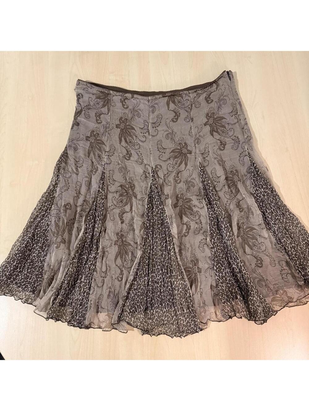 Brown silk midi skirt with floral and leopard mixed prints - Picture 6 of 8